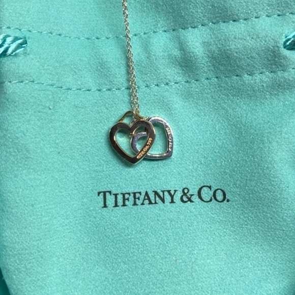 TIFFANY & CO Sentimental double Heart necklace Rose 750 18k & 925 - Picture 9 of 10